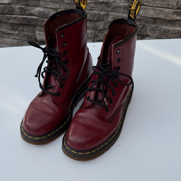 Dr. Martens Cherry Red Leather Boots - Picture 1 of 9